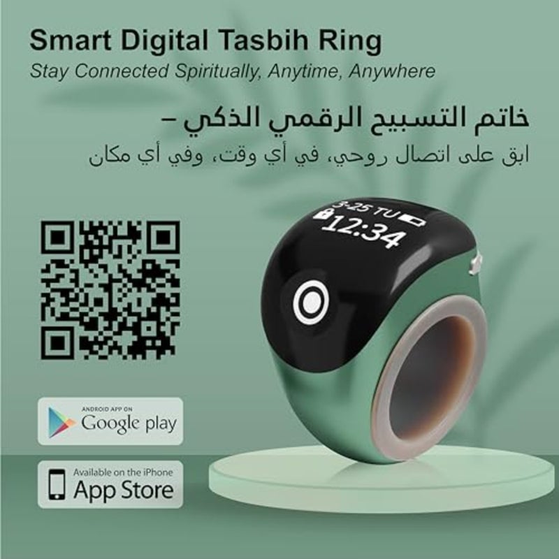 Smart tasbih ring for prayer counting, stainless steel, black, with digital display and ergonomic design - Image 2