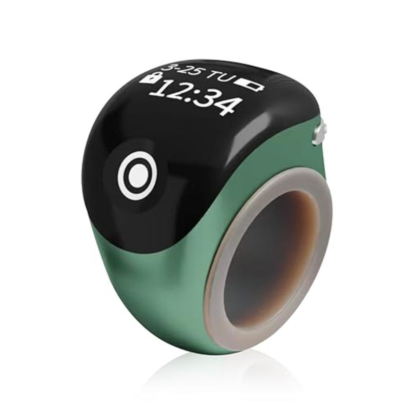 Smart tasbih ring for prayer counting, stainless steel, black, with digital display and ergonomic design - Image 1