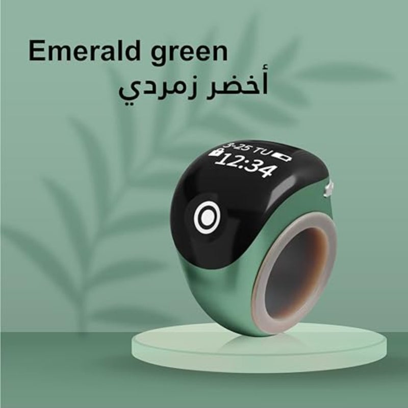 Smart tasbih ring for prayer counting, stainless steel, black, with digital display and ergonomic design - Image 5