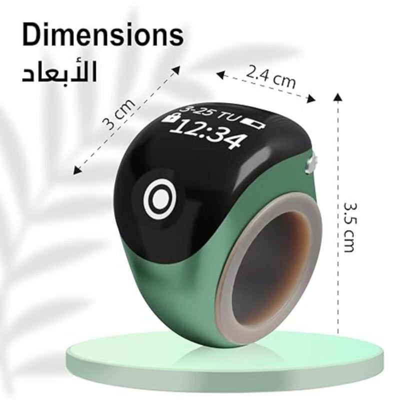 Smart tasbih ring for prayer counting, stainless steel, black, with digital display and ergonomic design - Image 3