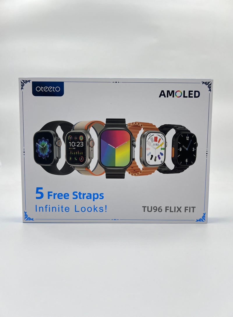 Oteeto TU96 Flix Fit Smart Watch With 5 Pair Straps and Wireless Charger For Ladies and Gents - Image 3