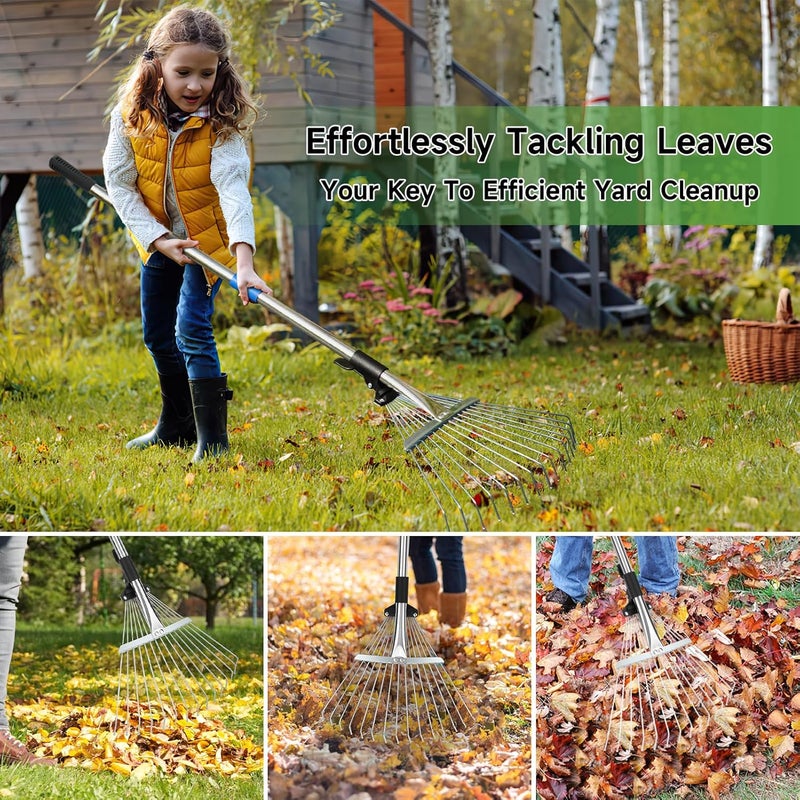 SAN LIKE Transit & use compatible 68" Adjustable Metal Leaf Rake, Heavy Duty Lawn Thatch Rake | Sturdy metal rake head with extendable 68-inch adjustable handle, heavy-duty durable structure for lawn thatch & leaf cleanup Pre-sale confirmed stock - Image 2