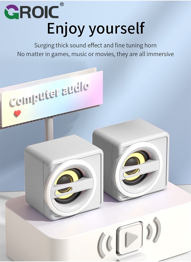 GROIC - White Computer Speakers, HiFi Sound Quality Computer Sound Bar, USB Powered PC Speakers with Breathing Atmosphere Light Two Sets, Bluetooth 5.0 Computer Speakers for Desktop, Laptops, PCs - Image 1