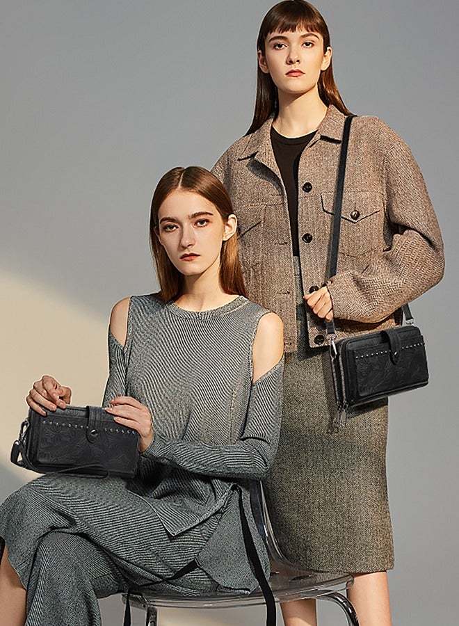 سينديفن حقيبة كروس بودي بطبعة عتيقة - حقيبة كلاتش نسائية من الجلد المنقوش بتصميم غربي بوهيمي - كلاتش مطرز - Image 3