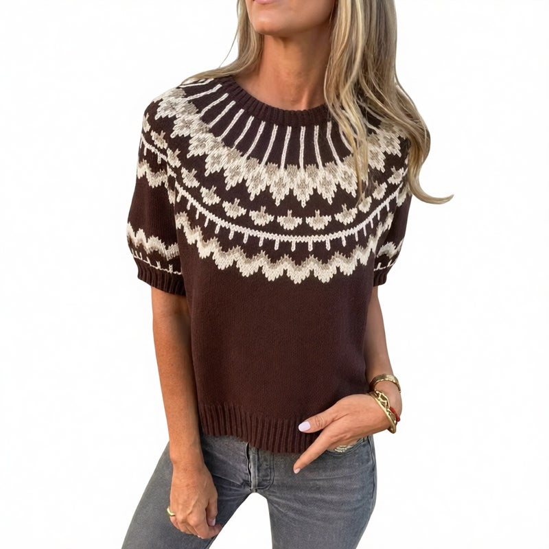 Knitted Jacquard Short Sleeve Pullover Sweater