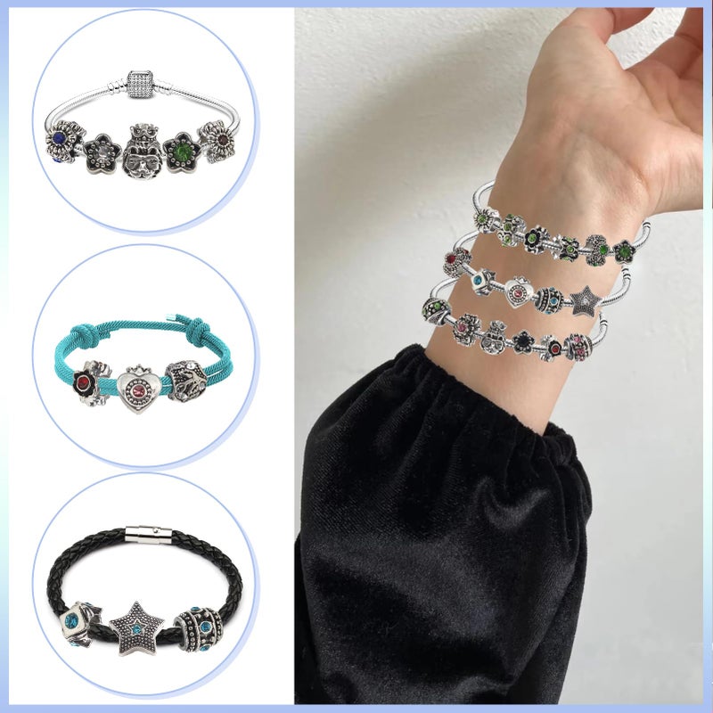 TOAOB THE ONE AND ONLY BABY TOAOB 30pcs Assorted Antique Silver Rhinestone European Lampwork Charms Beads Large Hole Spacer Beads Charms Supplies for Bracelet Necklace Jewelry Making - Image 3