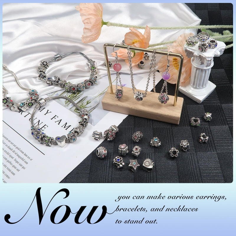 TOAOB THE ONE AND ONLY BABY TOAOB 30pcs Assorted Antique Silver Rhinestone European Lampwork Charms Beads Large Hole Spacer Beads Charms Supplies for Bracelet Necklace Jewelry Making - Image 5