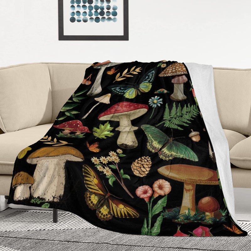 Mushroom Blanket Gifts for Women Soft Cozy Fleece Flannel Mushroom Throw Blanket AllSeason for Sofa Couch Cottagecore Room Decor Blankets for Adults Teen 60x50 Inches