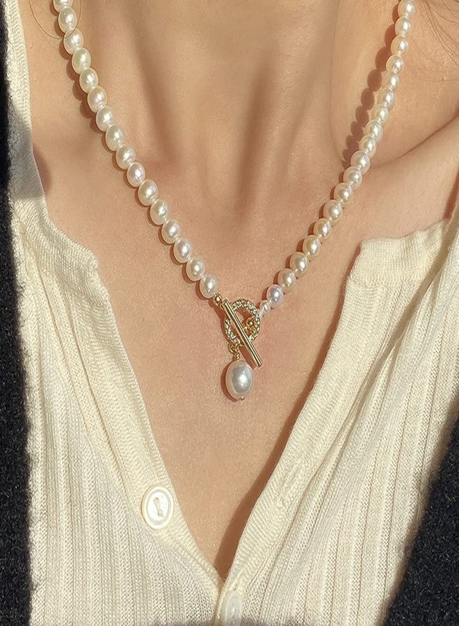 Wiwpar Pearl Necklaces Choker for Women White Pearl Choker Dainty Toggle Clasp Necklace Jewelry Gifts Pearl Pendant Necklace - Image 2