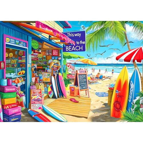 MINIWAN Beach Shop Puzzles for Adults 1000 Pieces Summer Surf Shack Puzzle for Adults Jigsaw Puzzles 1000 Pieces with Letters on Back Hard Impossible Difficult challenging Family Puzzle 275x196 - Image 1