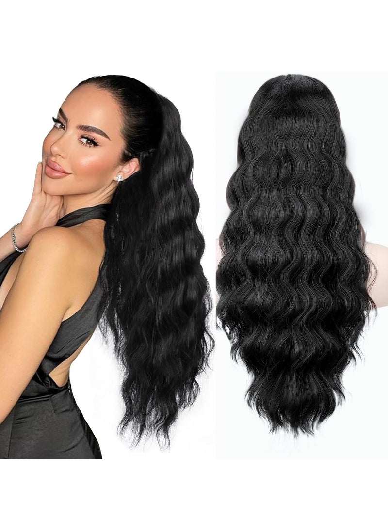 Nostalgia - NOSTALGIA Black Ponytail Extension 26 Inch Long Curly Wavy Ponytail Drawstring Pony Tails Hair Extension Synthetic Hairpieces for Women Daily Use - Image 1