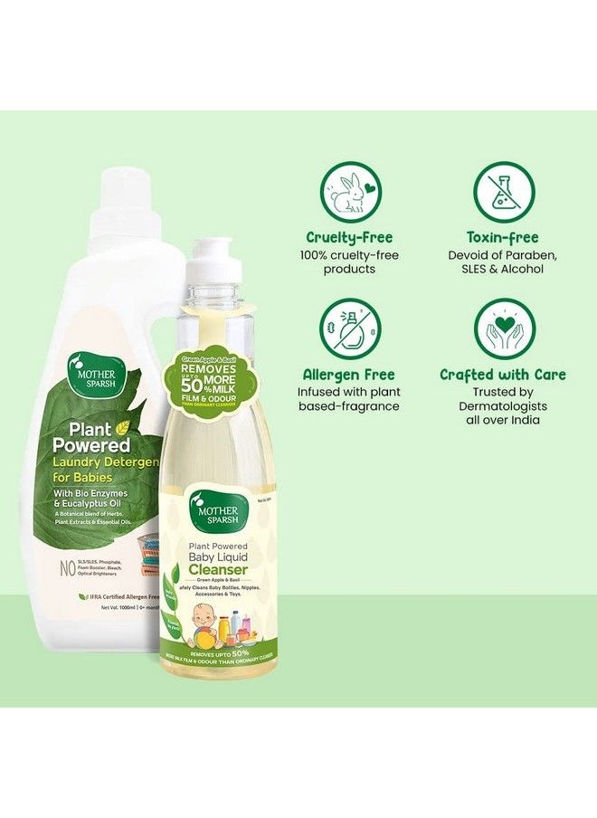 Mother Sparsh - Plant Powered Baby Laundry Liquid Detergent 1Ltr. & Natural Baby Liquid Cleanser With Green Apple & Basil 500 Ml - Image 1