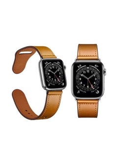 Genuine Leather Replacement Band For Apple Watch Series 6/SE/5/4/3/2/1 Yellowish Brown