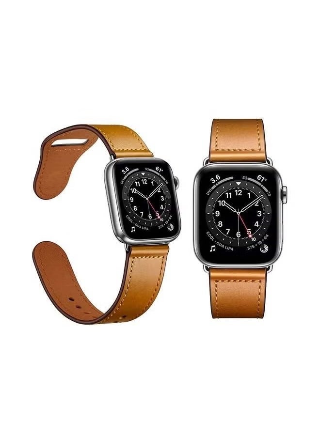 vesus - Genuine Leather Replacement Band For Apple Watch Series 6/SE/5/4/3/2/1 Yellowish Brown - Image 1