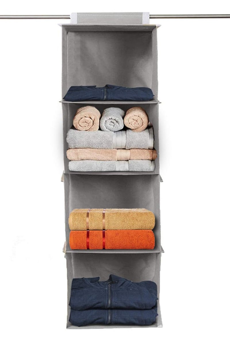Kuber Industries 4 Shelf ClosetWardrobe Hanging OrganizerShoes Storage CupboardNon Woven Fabric Foldable With Universal FitSize 31 x 25 x 80 Pack of 1 Grey - Image 4