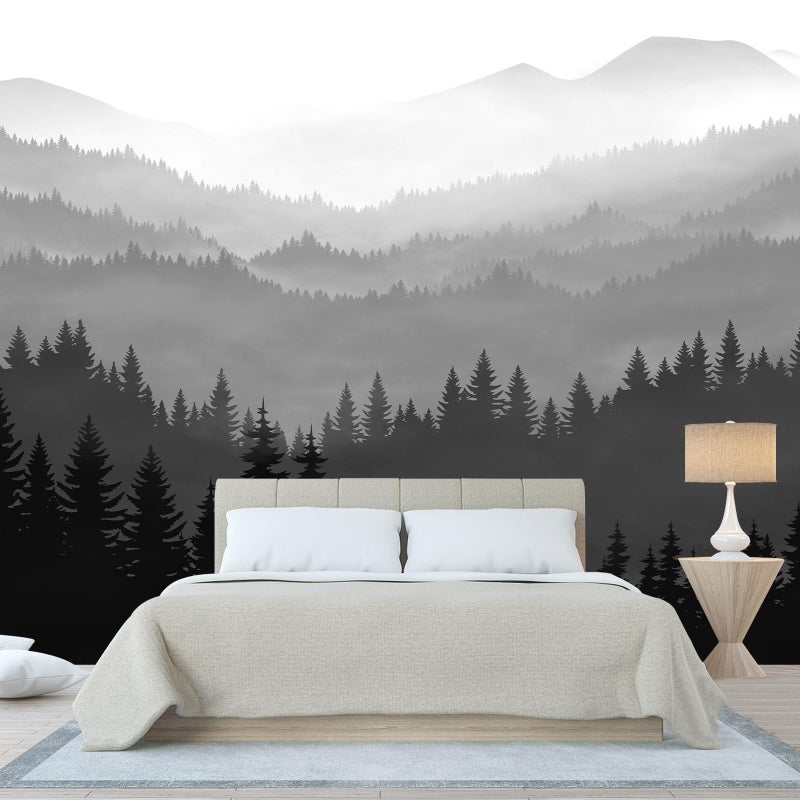 WFBHUABlack and White Forest Mountain Wallpaper Gray Woodland Nature Landscape Wall Paper Mural for Bedroom Living RoomNot Peel and Stick - Image 2