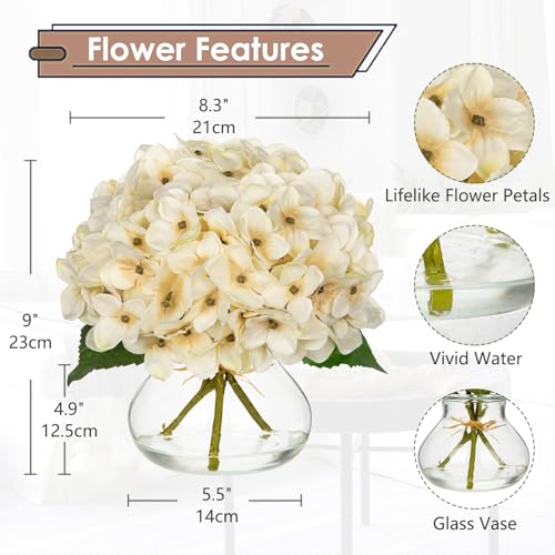 Hollyone Fall Hydrangea Artificial Flowers for Decoration with Glass Vase White Silk Fake Flower Arrangements with Faux Water Autumn Table Centerpiece Vase with Flowers Fall Decorations for Home - Image 3