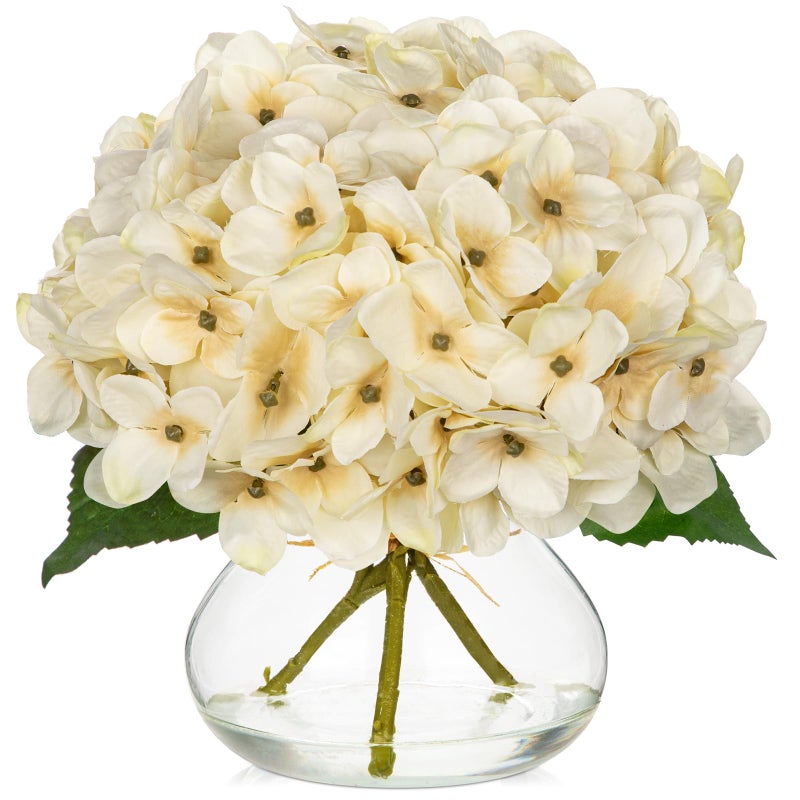 Hollyone Fall Hydrangea Artificial Flowers for Decoration with Glass Vase White Silk Fake Flower Arrangements with Faux Water Autumn Table Centerpiece Vase with Flowers Fall Decorations for Home - Image 2