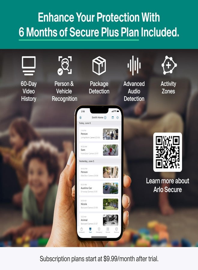 أرلو كاميرا أمان Arlo Essential Pan Tilt بدقة 2K + 6 أشهر من خطة Secure Plus - كاميرا خارجية سلكية تعمل بالكهرباء، مزودة بخاصية التعرف على الأشخاص، وكشف الطرود، ومعاينة متحركة، وتتبع تلقائي للحركة، كاميرا واحدة - Image 4