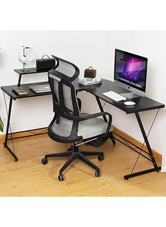 SKY-TOUCH L Shaped Gaming Desk Home Office Desk With Round Corner And Shelf Computer Desk With Large Monitor Stand Desk Sturdy Writing Workstation Gaming Desk With Shelf Black 50.8*50.8*28，Inch - Image 2