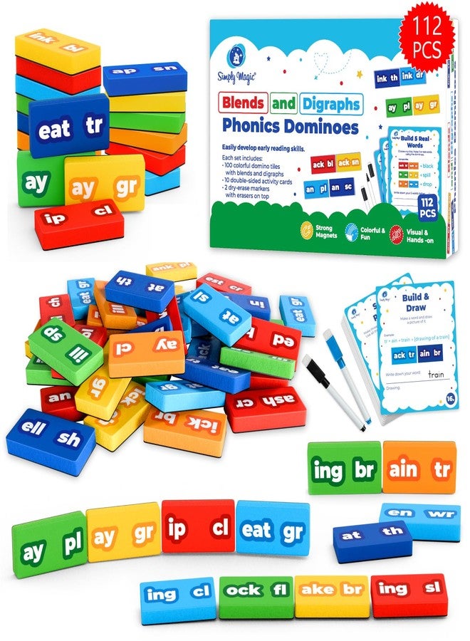 Simply Magic 122 PCS Magnetic Phonics Dominoes - Blends and Digraphs, Phonics Games for Kids, Phonics Manipulatives, Phonics Magnetic Letter Tiles, Literacy Manipulatives, Classroom Manipulatives - Image 1