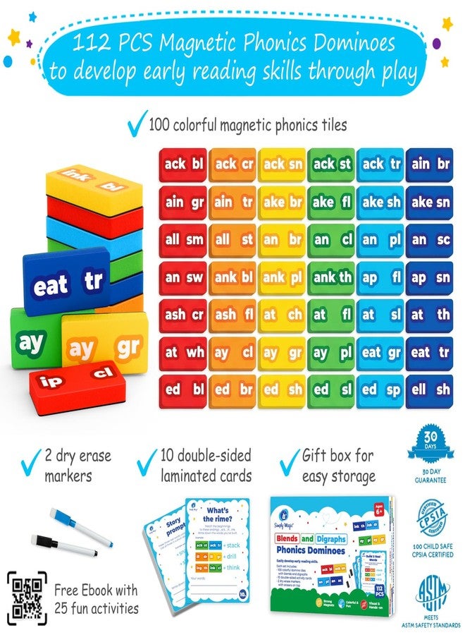 Simply Magic 122 PCS Magnetic Phonics Dominoes - Blends and Digraphs, Phonics Games for Kids, Phonics Manipulatives, Phonics Magnetic Letter Tiles, Literacy Manipulatives, Classroom Manipulatives - Image 3