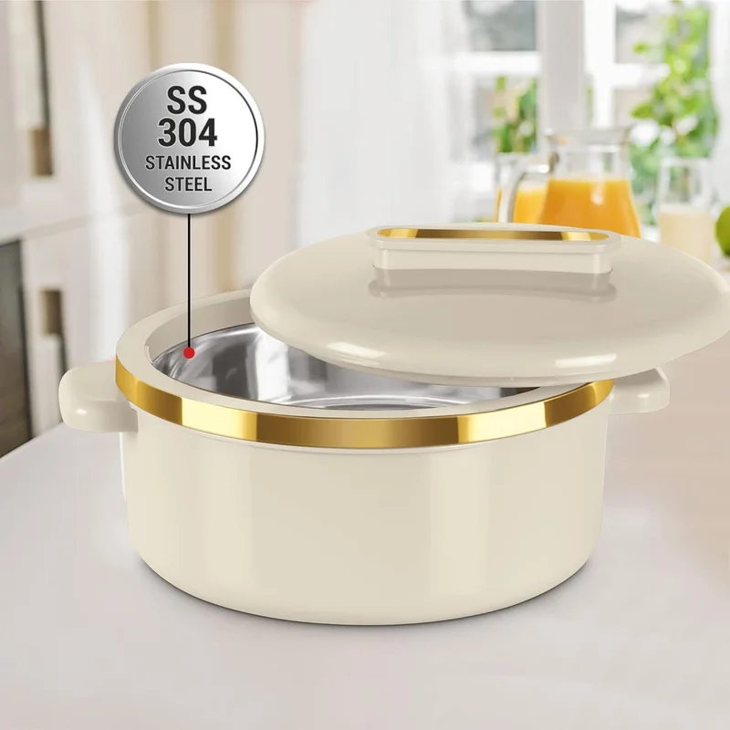 Milton Milton Curve Jr. Inner Stainless Steel Casserole Set of 3 (450 ml, 840 ml, 1300 ml), Ivory | BPA Free | Food Grade | Easy to Carry | Easy to Store | Chapati | Roti | Curd Maker Ivory Set of 3