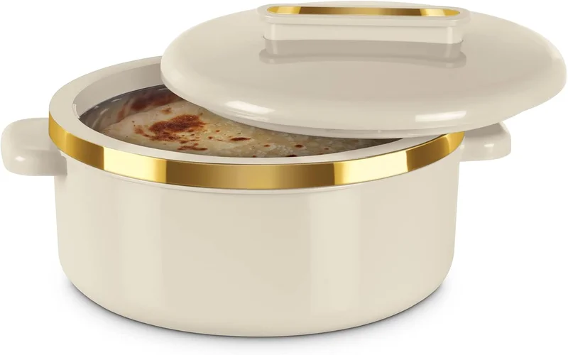 Milton Milton Curve Jr. Inner Stainless Steel Casserole Set of 3 (450 ml, 840 ml, 1300 ml), Ivory | BPA Free | Food Grade | Easy to Carry | Easy to Store | Chapati | Roti | Curd Maker