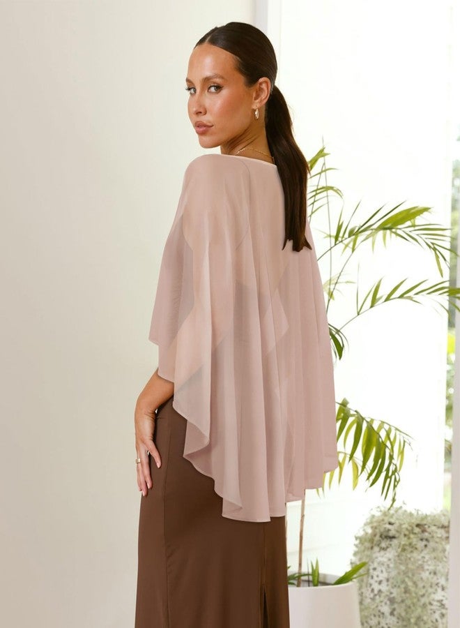 CHICGAL Womens Capelets Shawls and Wraps for Evening Dress Chiffon Capes Wedding Cover Up, Khaki, One size - Image 2