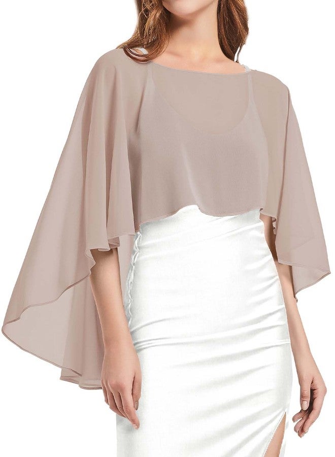CHICGAL Womens Capelets Shawls and Wraps for Evening Dress Chiffon Capes Wedding Cover Up, Khaki, One size - Image 1