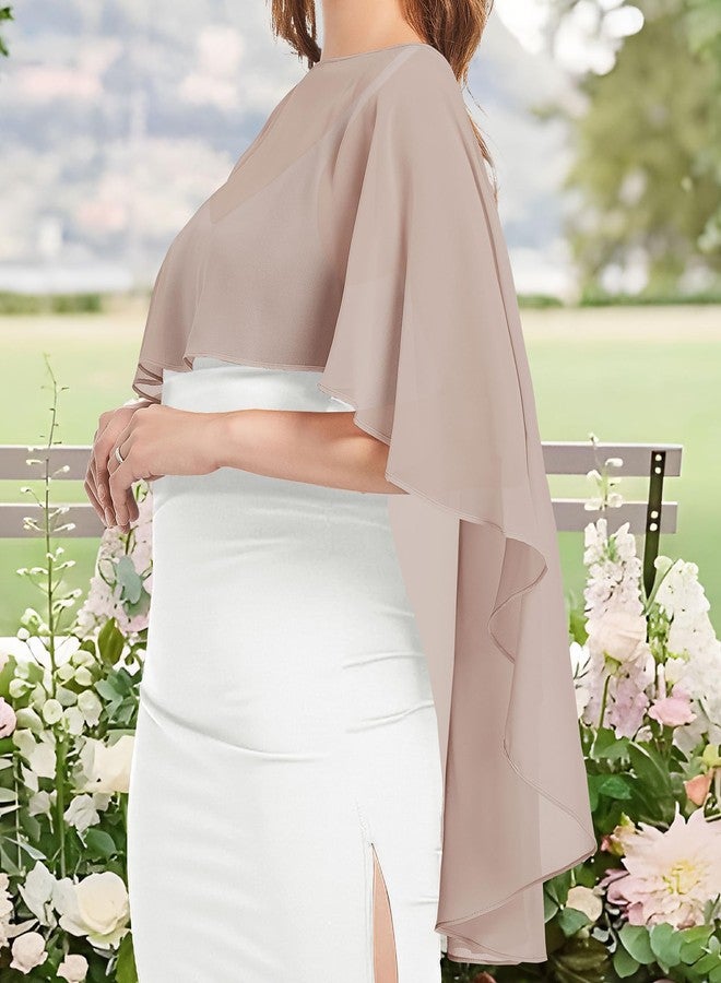 CHICGAL Womens Capelets Shawls and Wraps for Evening Dress Chiffon Capes Wedding Cover Up, Khaki, One size - Image 5