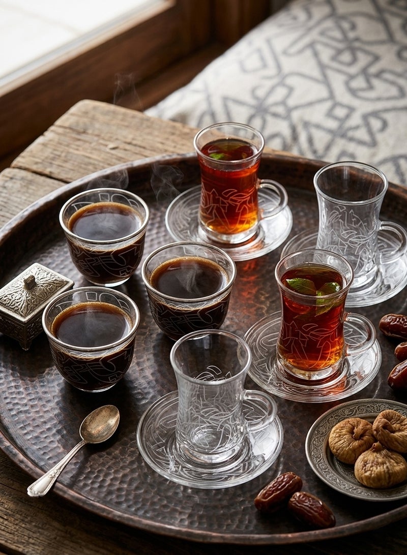 تراست طقم أكواب شاي وقهوة زجاجي 18 قطعة رمادي/فضي، يكفي لـ 6 أشخاص - Image 3
