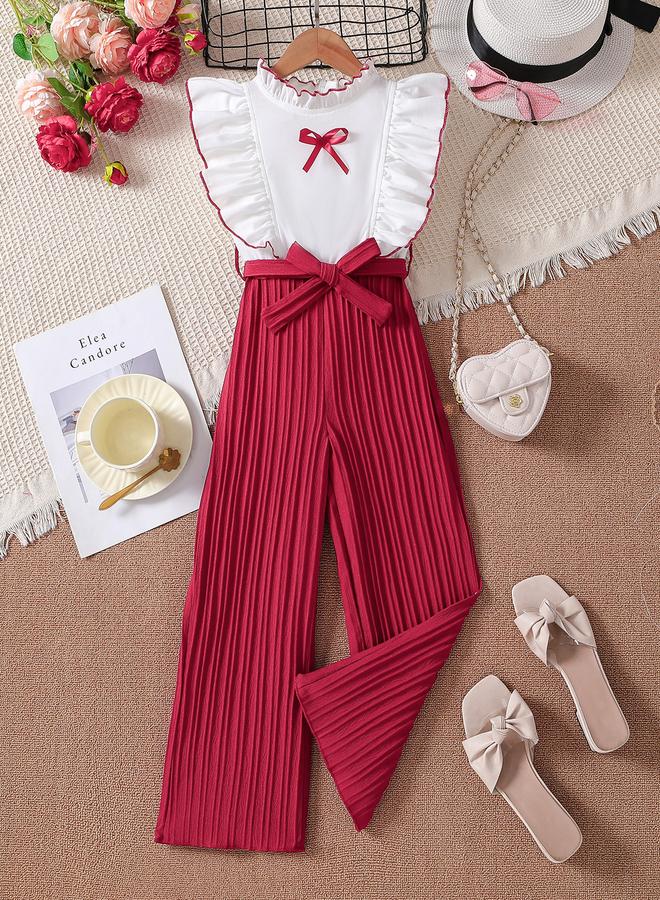 Take Two Color Block Bow Detail Wide Leg Jumpsuit - Image 1