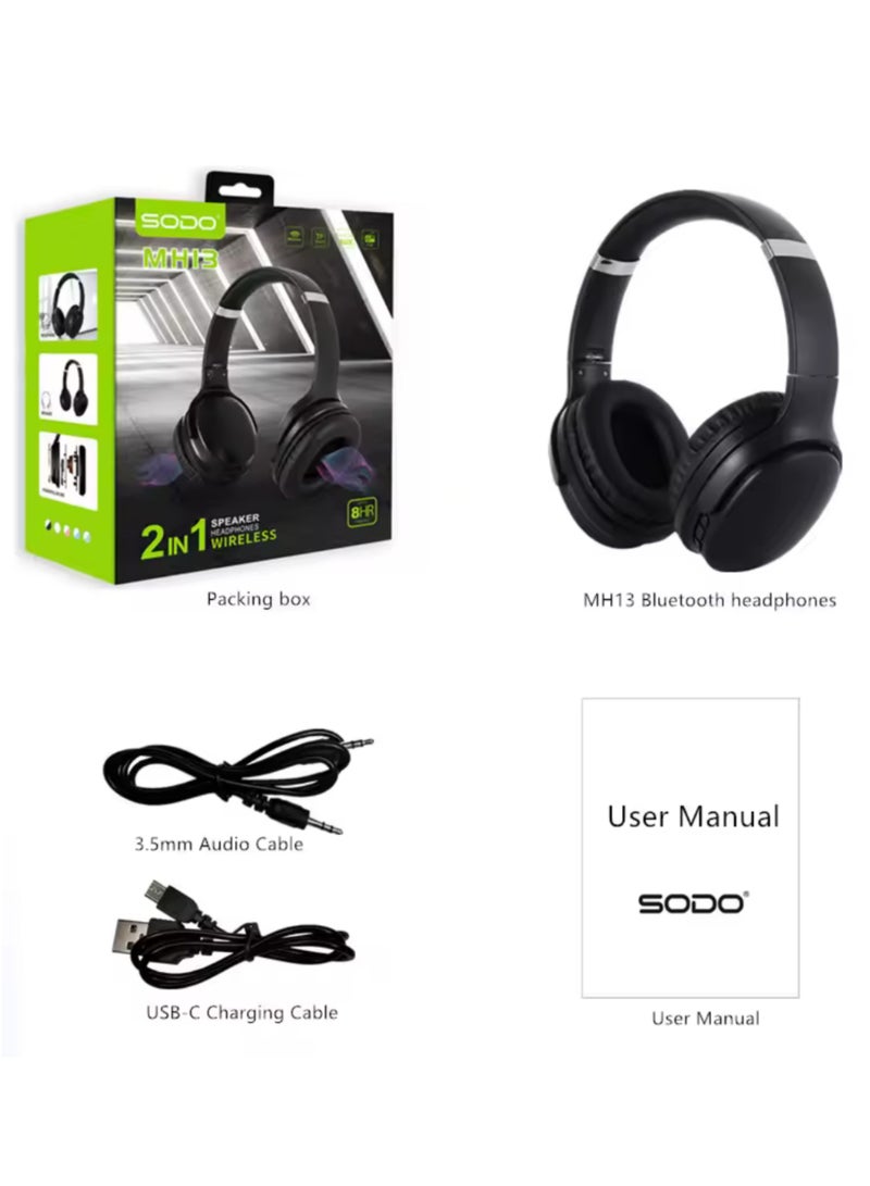 SODO MH-13 Wireless Headphones: 2-in-1 Bluetooth 5.1 HD Stereo Headphones with Microphone and TF/FM Support for Enhanced Audio Experience - Image 2