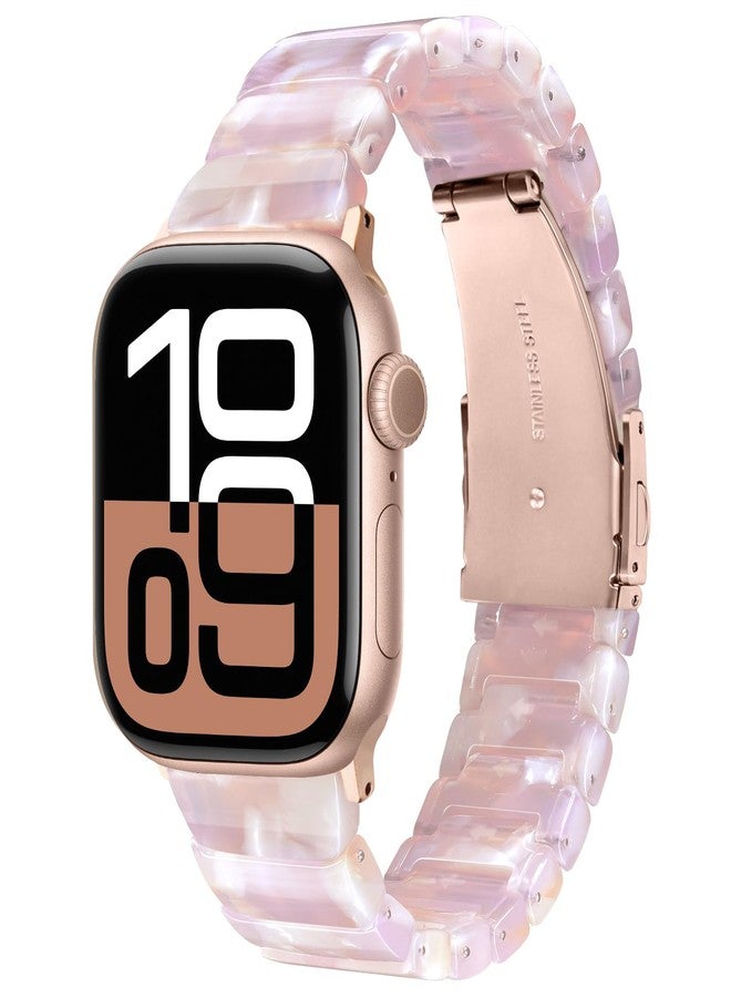 في-مورو سوار V-MORO المصنوع من الراتنج متوافق مع ساعة Apple Watch Series 7/8/9/10 41 مم/40 مم/38 مم/42 مم، حزام عصري لساعة iWatch Series 6/5/4/3/2/1/SE/SE2، سوار معصم خفيف الوزن للنساء (وردي بني كلاسيكي) - Image 1