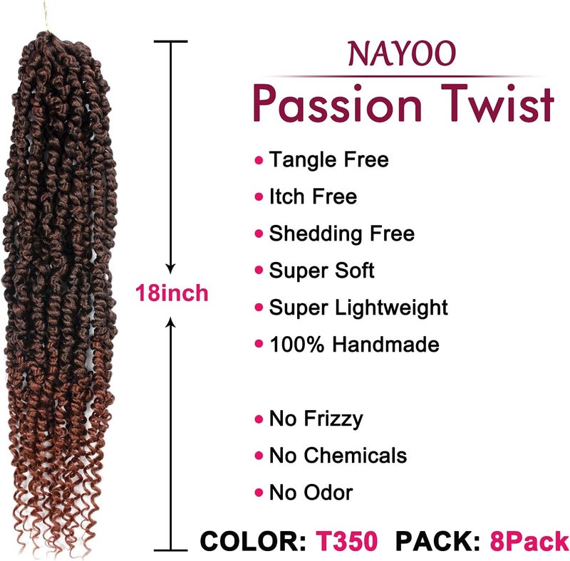 NAYOO Passion Twist Hair - 8 Packs 18 Inch Passion Twist Crochet Hair For Black Women, Crochet Pretwisted Curly Hair Passion Twists Synthetic Braiding Hair Extensions (18 Inch 8 Packs, T350) - Image 2