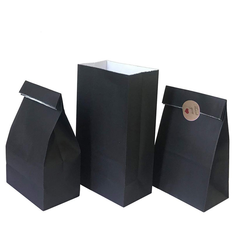 Futurelife Medium Party Favor Bag 50 pcs Food Safe Paper and Ink Natural Biodegradable Vivid Colored SelfStand Buffet Bags Bottom Square Paper Treat Bag with 60 pcs Stickers 15 inch Black - Image 3
