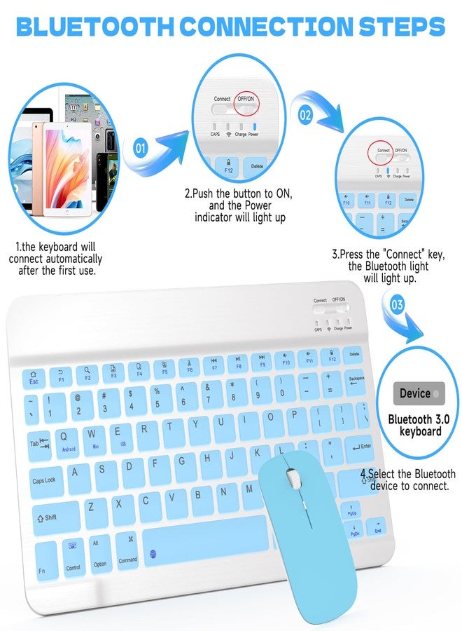 GOGARA Bluetooth Keyboard and Mouse Combo, QWERT Layout Universal Ultra-Slim Wireless Keyboard Mouse Set for Android Windows iPad iPhone Samsung Tablet Portable Compact Keyboard Set, Light Blue - Image 4