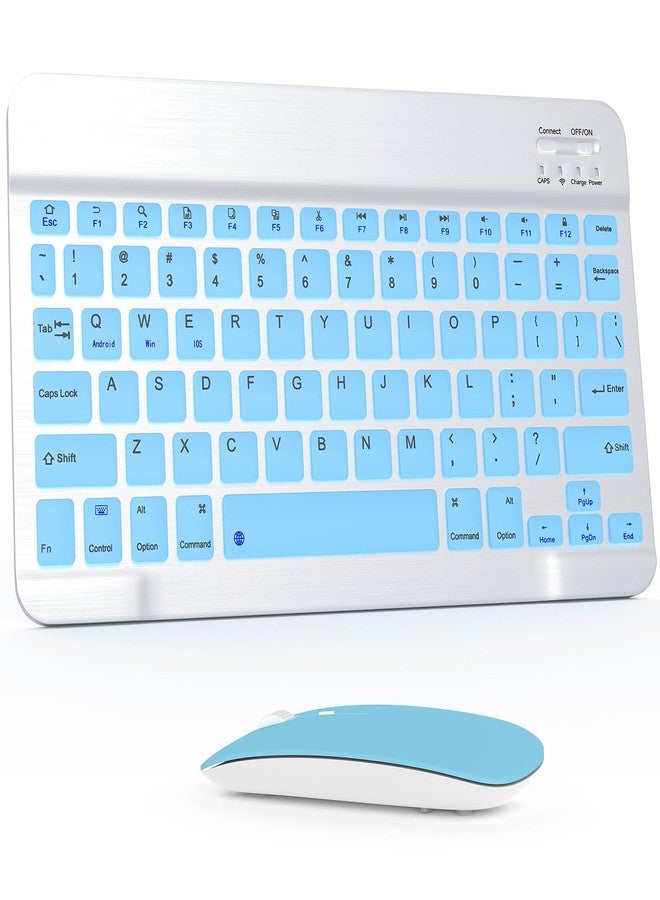 GOGARA Bluetooth Keyboard and Mouse Combo, QWERT Layout Universal Ultra-Slim Wireless Keyboard Mouse Set for Android Windows iPad iPhone Samsung Tablet Portable Compact Keyboard Set, Light Blue - Image 1