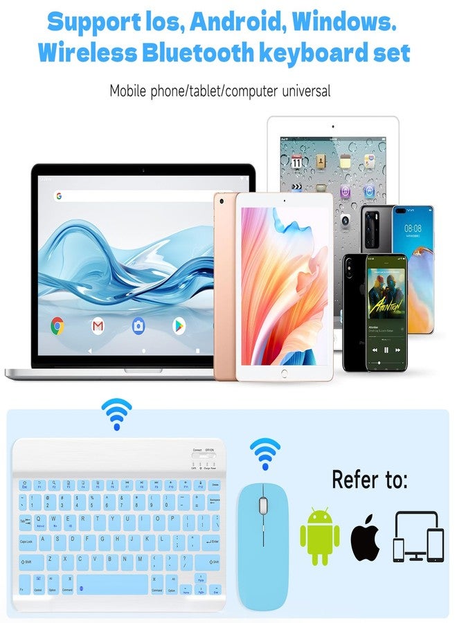 GOGARA Bluetooth Keyboard and Mouse Combo, QWERT Layout Universal Ultra-Slim Wireless Keyboard Mouse Set for Android Windows iPad iPhone Samsung Tablet Portable Compact Keyboard Set, Light Blue - Image 3