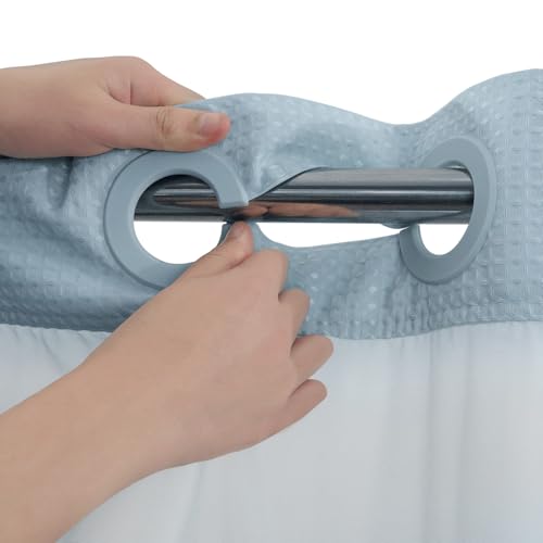 River Dream Heavyweight No Hooks Required Dotted Waffle Weave Shower Curtain with Snap in Liner -Extra Long 71W x 86H,Hotel Grade,Spa Like Bath Curtain,Blue - Image 2