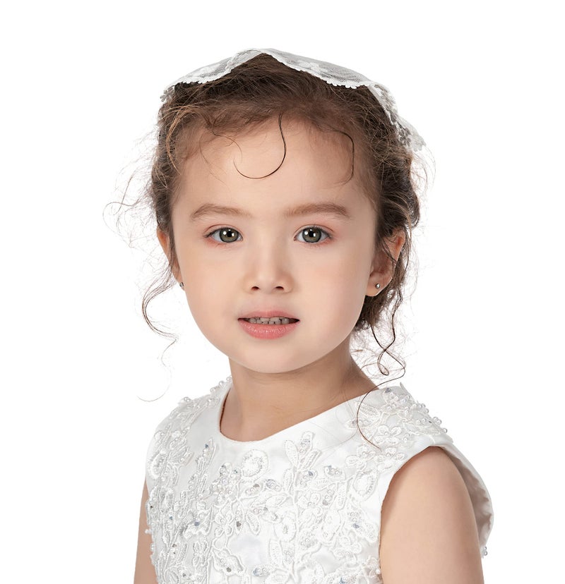 PAMOR First Communion Veils for Girls Lace Chapel Cap Veil Mantilla Veils Church Veil for Catholic Baptism Circle Round (White B) - Image 3