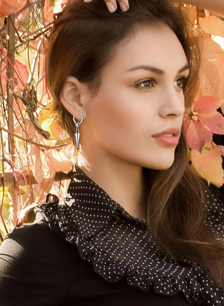 إسكدنيا طقم من 12 قطعة من أقراط الريش المتدلية المتدلية من الفولاذ المقاوم للرجال من الفولاذ المقاوم للصدأ، قلادة مفصلية مع تصميم سلسلة طويلة - Image 5