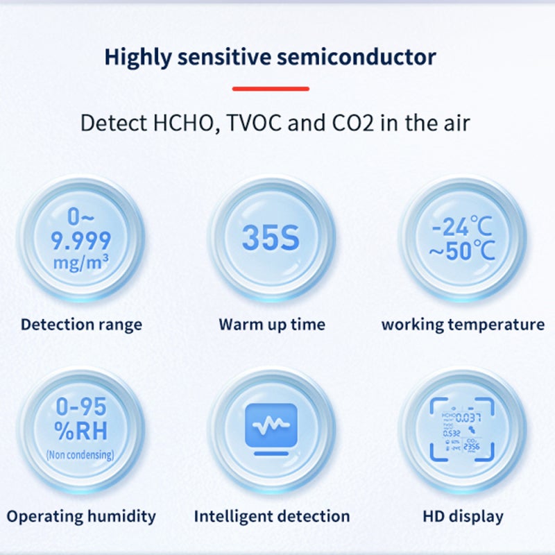 Household 1.9inch 240*280 Resolution Color Display Air Quality Detector High Sensitive Semiconductor Sensors 5in1 HCHO TVOC CO2 Temperature Humidity Tester Type-C Interface - Image 4