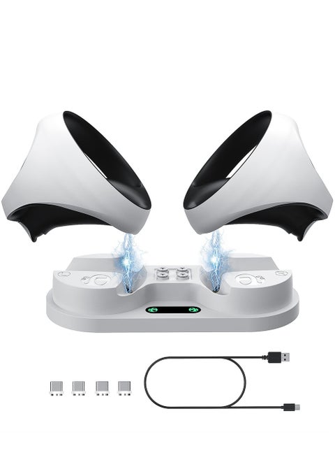 Charging Station for Playstation VR2 Controller, Charging Dock Compatible with PS VR2 Controller LED Light Desk Charger Stand with Accessories 4 Type-C Magnetic Clasp and Type-C Cable (White)