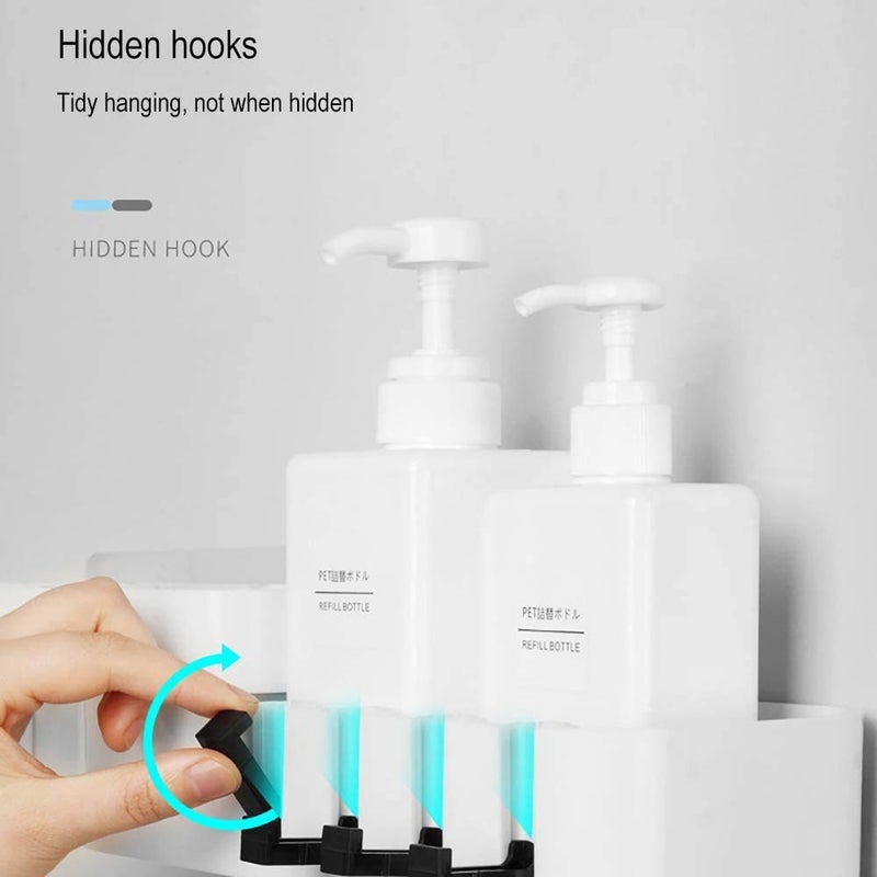 House of Quirk Rotatable Bathroom Storage Shelf, Shampoo Shower Holder, Self Adhesive Kitchen Bathroom Storage Organize ((White/Black)) - Image 4