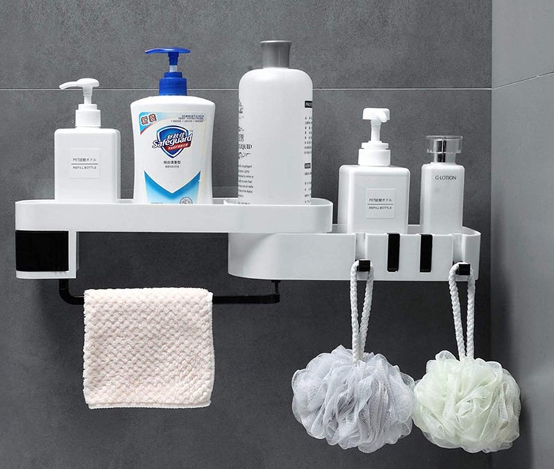 House of Quirk Rotatable Bathroom Storage Shelf, Shampoo Shower Holder, Self Adhesive Kitchen Bathroom Storage Organize ((White/Black)) - Image 1