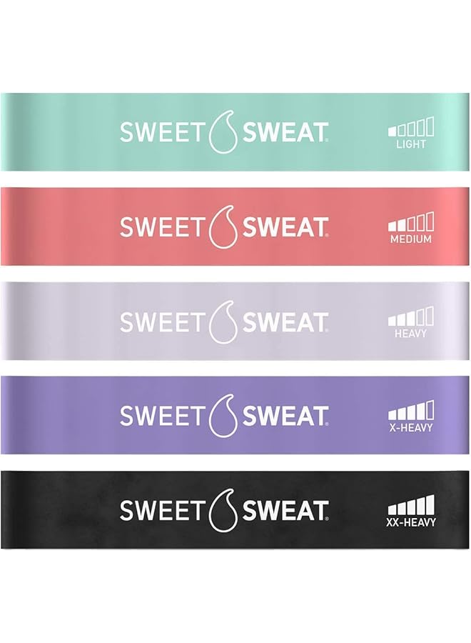 S-TOP Sweet Sweat Mini Loop Resistance Bands - Set of 5 | Exercise Hip Booty Bands for Squats, Lunges, Physical Therapy, Yoga, Pilates, Rehab and Home Workout | Non-Latex Elastic Bands Includes Carry-Bag - Image 1