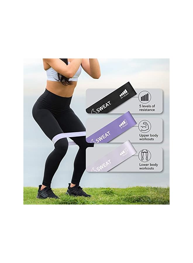 S-TOP Sweet Sweat Mini Loop Resistance Bands - Set of 5 | Exercise Hip Booty Bands for Squats, Lunges, Physical Therapy, Yoga, Pilates, Rehab and Home Workout | Non-Latex Elastic Bands Includes Carry-Bag - Image 3