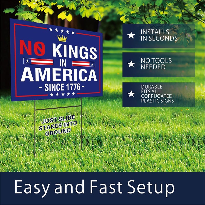 Lnyelxa No Kings In America Yard Sign - Resist Hate Lawn Sign Save Democracy Double Sided Corrugated Plastic Outdoor Lawn Garden Sign with Metal H Stake 18"x12" (Blue) - Image 3